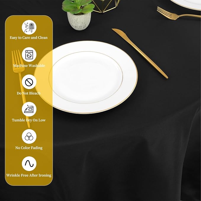 12 Pack Round Tablecloth 120 inch Black Table cloths for Round Tables,Stain and Wrinkle Resistant Washable Polyester Tablecloths Black Table Cloth 120 Inch Round Table Cloth for Wedding Party Birthday