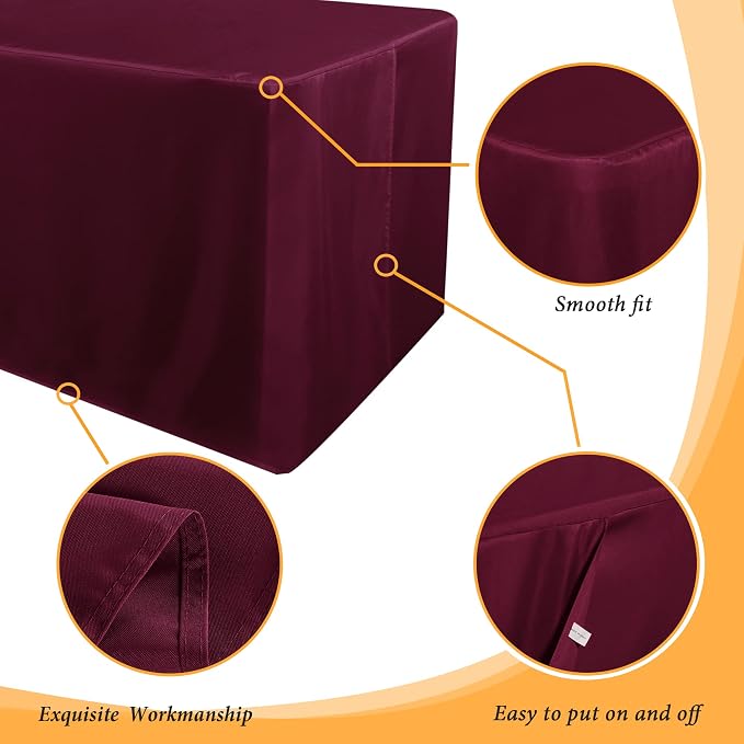 Obstal 2 Pack Fitted Table Covers for 8 Foot Tables - Water Resistant Washable Fabric Polyester Rectangle Table Cover Protector for Wedding, Banquet and Trade Shows, 96L x 30W Inches, Burgundy