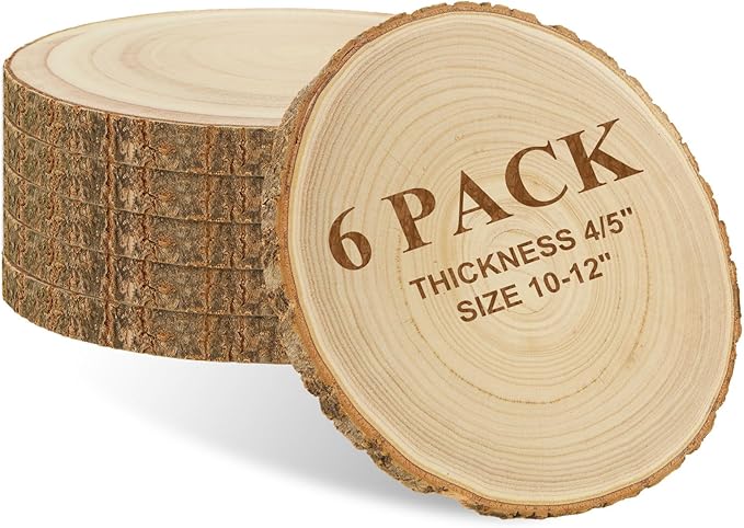 6 Pack 10-12 inches Large Wood Slices for Centerpieces, Wood Centerpieces for Tables, Unfinished Wooden Rounds Rustic Wedding Centerpiece Decoration and DIY Crafts, Natural Paulownia Wooden Slabs