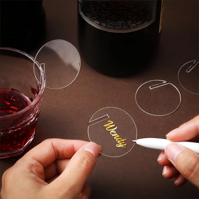 60 Pcs Acrylic Drink Tags Party Drink Tag Circles Hearts Acrylic Markers Wine Glass Disc Blank DIY Label for Rim of Glass Champagne, Clear(Round)