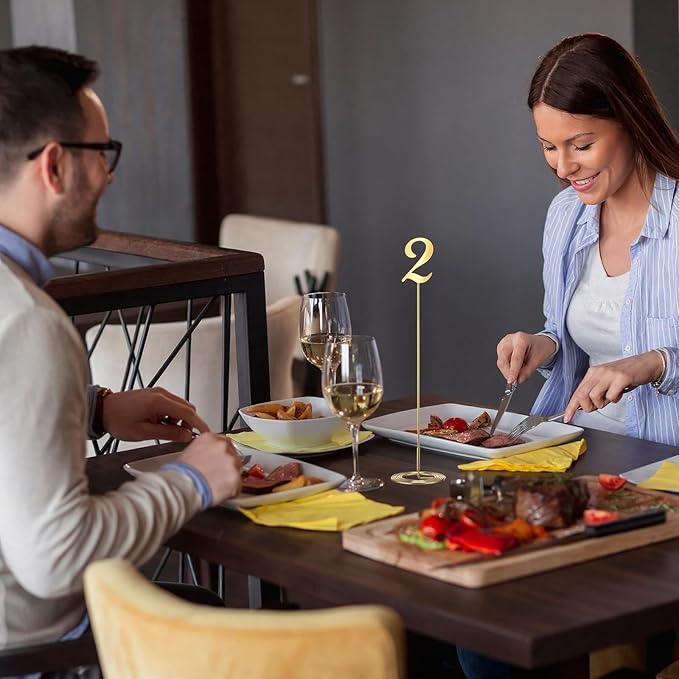 Novabright 20 Pcs Metal Table Numbers 1-20 Numbers for Wedding Reception, 10 Inch Stainless Steel Table Number Signs with Sturdy Holder Base for Banquet, Party, Restaurant & Event Decor (Gold)