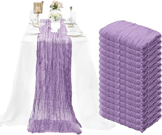 15 Pack Cheesecloth Table Runner 10Ft Cheese Cloth Table Runner 35 x120Inch Boho Gauze Table Runners Romantic Table Cloth for Wedding Birthday Party Engagement Baby Bridal Shower Table Decor(Lavender)