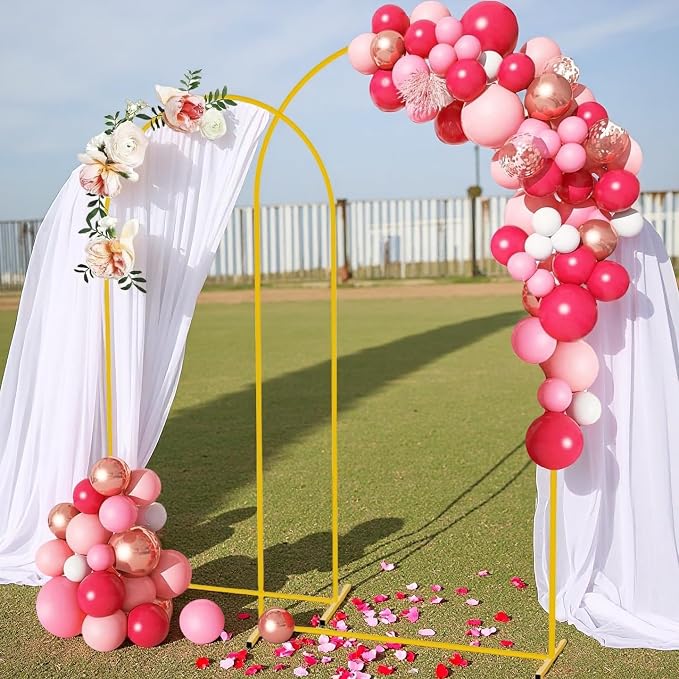 Set of 2 Gold Metal Arch Backdrop Stands (7.2FT + 6FT) Wedding Arch Frame for Birthday Party, Baby Shower, Graduation Decoration, Balloon Arch Frame for Events & Celebrations