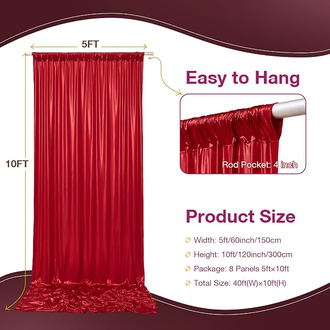 40x10 ft Wrinkle Free Red Sequin Backdrop Curtain for Parties,Thick Not Fall-Off Glitter Backdrop Drapes,8 Panels 5x10ft Shimmer Photo Back Drop Cloth for Wedding Birthday Photography Background