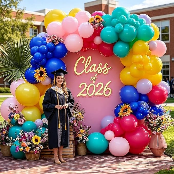 Hot Pink Blue Yellow Balloon Garland, Double Stuffed Royal Blue Teal Lavender Balloons Pastel Balloon Arch Kit for Tropical Hawaii Graduation Birthday Baby Shower Party Decorations