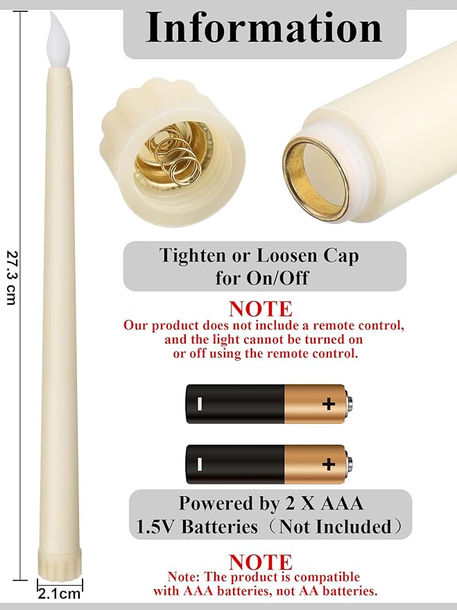 Funtery 48 Pcs Flameless LED Taper Candles Battery Operated Candles Bulk Realistic LED Candlesticks Flickering for Wedding Church Party Home Decor(Ivory,11 Inch,Classic Style)