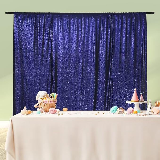 Eternal Beauty Navy Blue Sequin Backdrop, 8x10 Ft Glitter Background Curtains for Shimmer Photography Party Wedding Birthday Independence Day Back Drop Decor