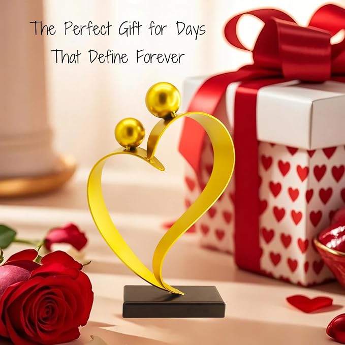 Gold Heart Decor Anniversary Heart Gift for Couple Women Men Wedding Gifts for Couples 50th Wedding Anniversary Gold Shelf Decor Shelf Valentines Day Decorations Sweetheart Table Decorations