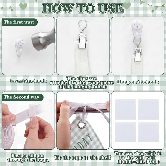 Flutesan 7x5ft Green Gingham Happy Birthday Backdrop Large Banner Fabric Tapestry Birthday Party Decoration Baby Shower Linen Rustic Background Wall Photo Props Indoor Outdoor