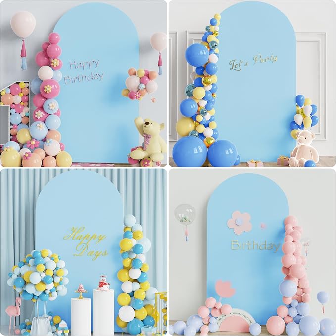 Putros Arch Backdrop Stand and Cover Set, 7.2ft, Gold Arch Stand with Dusty Blue Cover, Metal Arched Background Frame for Wedding, Birthday Party, Baby Shower, Photography Decoration