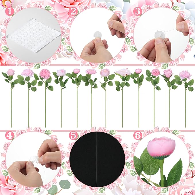 Lyrow 120 Pack Pink Roses Artificial Flowers Bulk Hanging Floating Garland Fake Pink Rose Vine for Ceiling Decoration Wedding Anniversary Bridal Bouquet DIY Floral Arrangement Proposal Romantic Decor