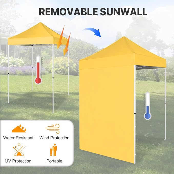 COOS BAY 5x5 Pop Up Canopy Tent with Side Wall, Easy Setup Portable Sun Shelter with Carry Bag, Outdoor Shade for Beach, Camping, Sports & Backyard, Yellow