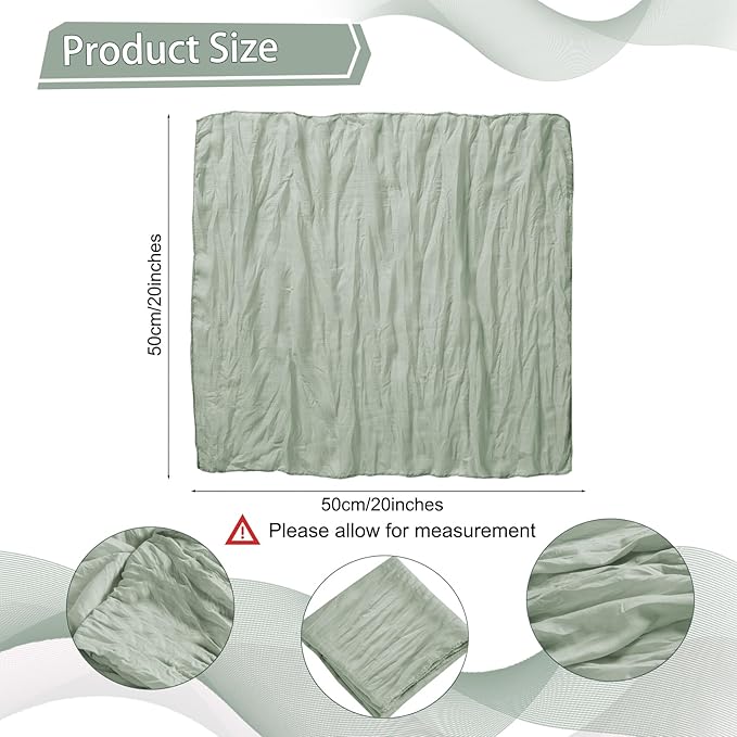 LZY 120 Pack Gauze Cheesecloth Napkins 20x20 Inch Dinner Cloth Napkins, Soft Boho Table Napkins Rustic Wrinkled Cheese Cloth Napkins Bulk for Wedding Party Baby Shower Event Decor (Sage Green)