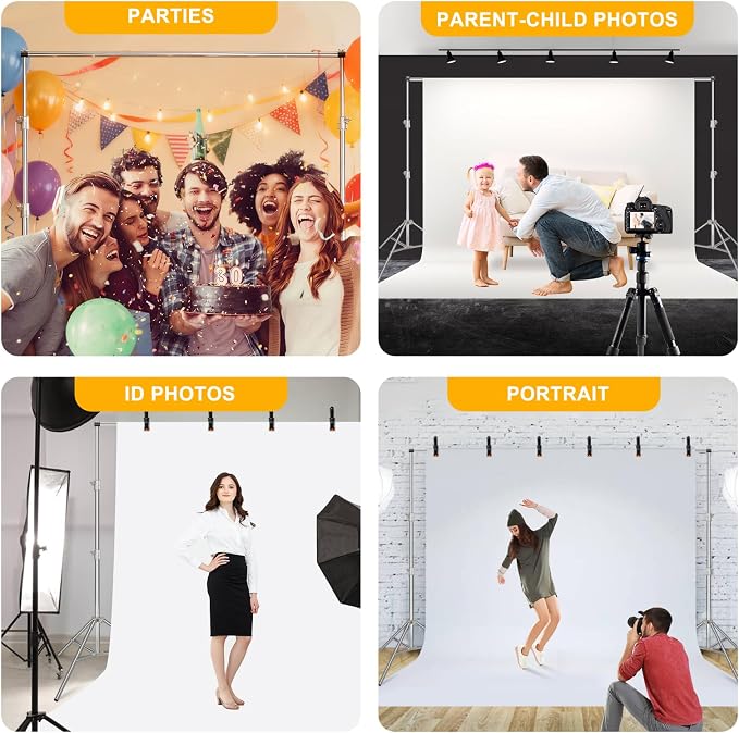 9.2 x 10 Ft Stainless Steel Backdrop Stand Heavy Duty, MSKIRA Adjustable Backdrop Stand Background Support System Kit for Photography, Parties, or Weddings with Clamps, Carry Bag