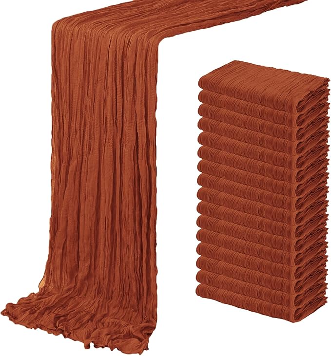 16 Pack Terracotta Cheesecloth Table Runner 20 x 120 inch Gauze Table Runners 10 FT Long,Semi Sheer Cheese Cloth Fabric Table Runner Bulk for Wedding,Party,Baby Shower,Bridal Shower Decoration