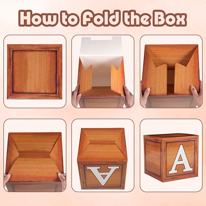 Voircoloria Baby Shower Decorations - Boxes with Letters for Gender Reveal (Wood) - 4 Balloon Boxes Included
