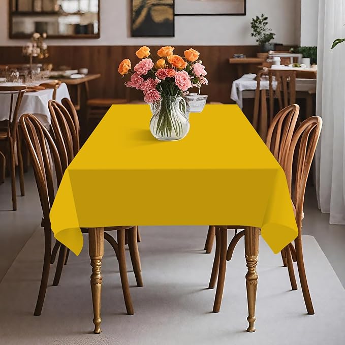 54IN X 160FT Plastic Table Cover Roll with Cutter Box, Cut to Size Plastic Table Cloths for Parties, Birthday, Disposable Tablecloth Roll for All Shape Tables (Yellow, 54 Inch X 160 Feet)