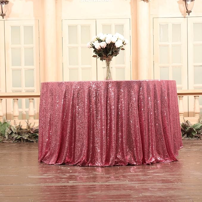 Juya Delight 50-Inch Round Fuchsia Pink Sequin Tablecloth for Wedding Birthday Party Festival Ceremony Dessert Table