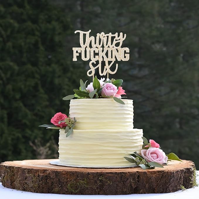 LINGTEER Happy 36th Birthday Funny Gold Rhinestone Cake Topper - Cheers to 36 Years Old,Happy 36th Birthday Cake Centerpieces Topper Decorations Gift Sign.