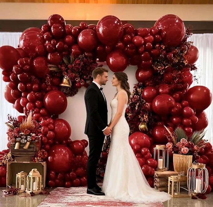Burgundy Balloons Double Stuffed Wine Red Rose Red Balloon Arch Kit Maroon Garland Different Size For Wedding Birthday Baby Shower Anniversary Wine Party Decorations