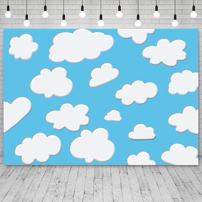 8x6ft Blue Sky White Clouds Backdrop Cartoon Kids Birthday Party Photography Background Natural Scenery Wedding Baby Shower Banner Decorations Newborn Adult Portrait Photo Booth Prop