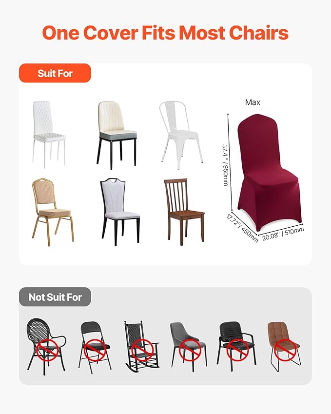 VEVOR Chair Covers, Polyester Spandex Chair Cover, Stretch Slipcovers for Wedding Party Dining Banquet Flat-Front Chair Covers (Burgundy-a, 50PCS)