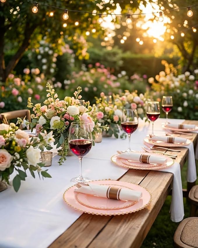 Supernal 240Pcs Rose Gold Plastic Silverware Set with Napkins - Pre Rolled Disposable Cutlery (60 Forks, 60 Knives, 60 Spoons) - Heavy Duty Utensils for Wedding, Bridal Shower & Elegant Parties