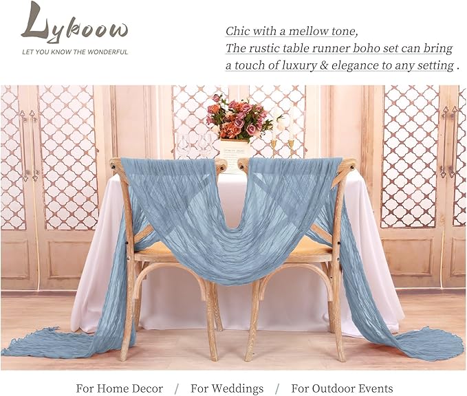24 Packs Dusty Blue Cheesecloth Table Runner, 10 Ft Rustic Gauze Boho Wedding Table Runner Decoration, Wedding Table Decor Table Cloth for Wedding Party Bridal Shower Table,21.5x120in