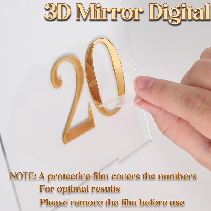 Wedding Table Numbers 1-20 with Stands 3D Gold Number 5.5” x 7” Arch Transparent Acrylic Signs with Holder Clear Acrylic Table Numbers for Wedding Reception Anniversary Party Events
