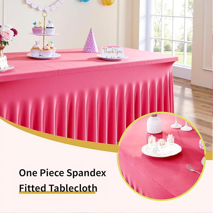 Outpain 4Pack Hot Pink Spandex Blend Tablecloth for 8FT Rectangular Folding Tables - Wrinkle & Stain Resistant, Modern Style, Perfect for Buffet, Anniversary & More