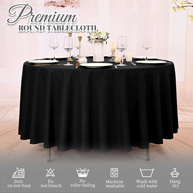 Pesonlook 10 Pack Black Round Tablecloth 108 Inch, Waterproof Polyester Fabric Table Cloth for Round Tables, Stain Wrinkle Resistant Tablecloths Washable Table Cover for Wedding Dining Party Banquet