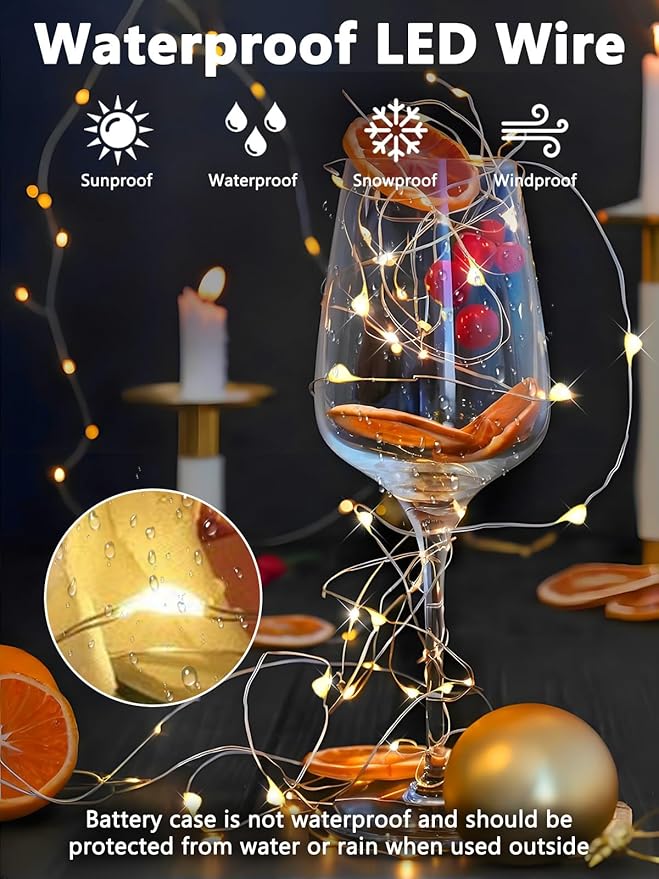 2 Pack Fairy Lights Battery Operated with Remote Control Timer, LED String Lights Outdoor Indoor, 8 Mode Twinkle Lights for Christmas Party Wedding Birthday Bedroom Décor (Warm White)