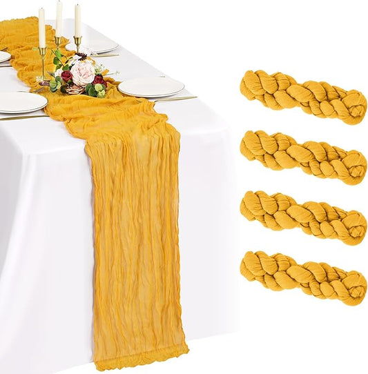 4 Pack Cheesecloth Table Runner 10FT Gold Table Runner Boho Gauze Cheese Cloth Table Runners Long Rustic Sheer Table Decorations for Wedding Party Baby Bridal Shower Birthday Holiday Home
