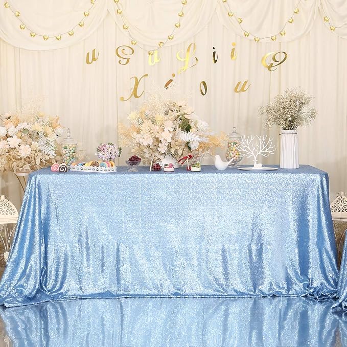 Juya Delight Baby Blue Sequin Tablecloth Rectangular‌ 60" x 102" Sparkly Glitter Table Cloth for Wedding Birthday Party Festival Ceremony Cake Dessert Table Decoration