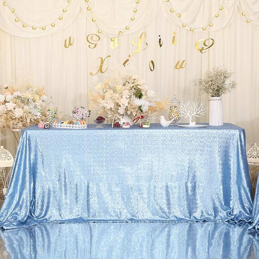 Juya Delight 50" x 80" Baby Blue Rectangle Sequin Tablecloth for Party Dinner Banquet Festival Wedding Anniversary Exhibition Dessert Table