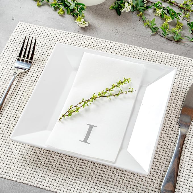 Luxenap 15.8 X 7.9 Inch Linen-Feel Guest Towels, 2000 Lettered Hand Towels - Silver Letter 'I', Sans Serif Font, White Paper Dinner Napkins, airlaid, For Restrooms And Tables - Restaurantware