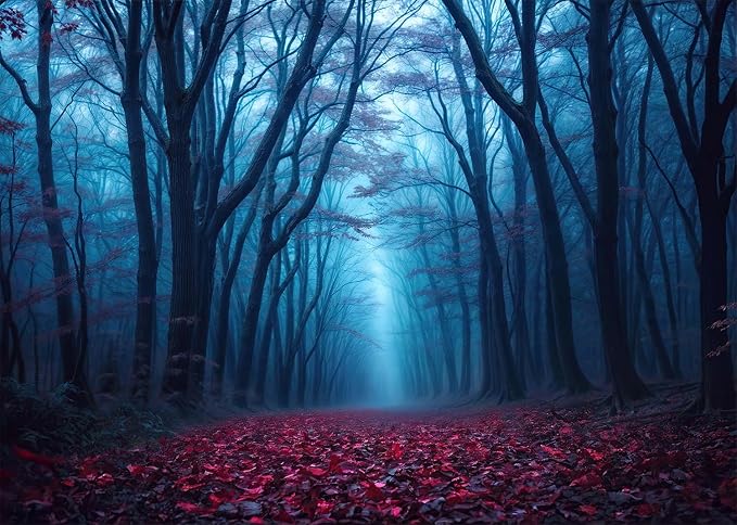 9 x 6 ft Halloween Haunted Misty Forest Backdrop, Horror Creepy Dark Pathway Photograph Background, Spooky Foggy Woods for Halloween Witch Party Photo Backdrop Booth Decorations