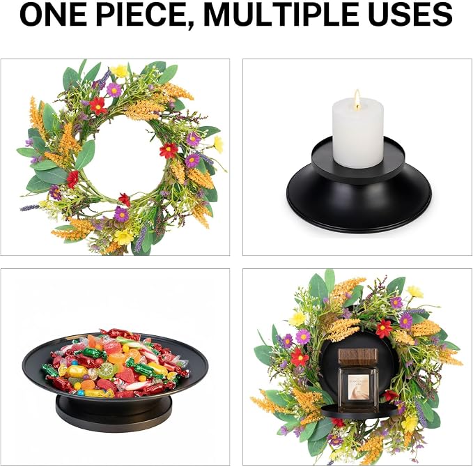 MOYEE Summer Centerpieces for Tables Candle Ring, Black Metal Candlestick with an Artificial Wreaths 14 in Versatile Dining Table Centerpiece Decor (Golden Wheat Ear Wreath)