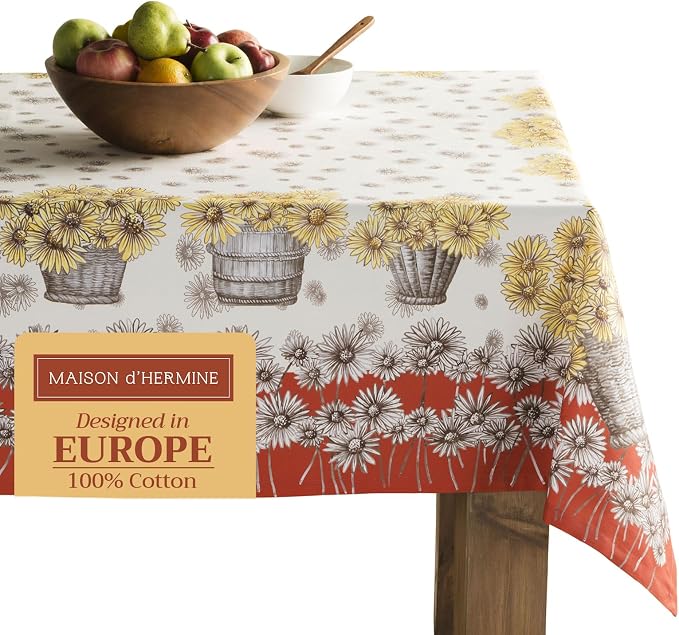 Maison d' Hermine Table Cloth Rectangle Table 100% Cotton 60 x 108 Inches Fall Tablecloth Reusable Everyday Use for Thanksgiving Christmas Decorations Dining Farmhouse Party (Bagatelle)