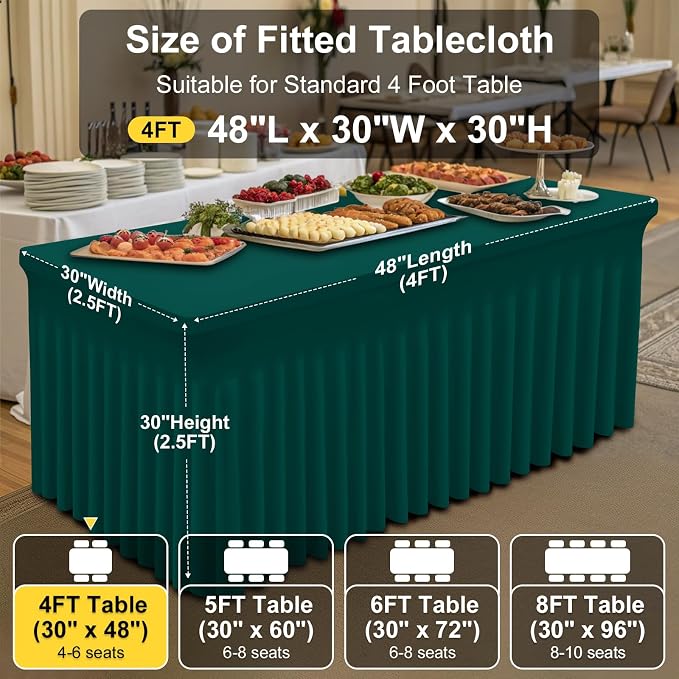 Smiry Spandex Tablecloth, Elastic Fitted Stretch Tablecloth for 4FT Rectangle Tables, Waterproof Washable Table Cover Skirt for Outdoor, Wedding, Banquet & Parties (Blackish Green, 48Lx30Wx30H Inch)