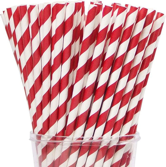 Webake Paper Straws Biodegradable Bulk 200 Red Striped Drinking Straws, Great Alternative Disposable Straws to Plastic Straws Eco Friendly Straw for Valentine's Day Party, Cake Pop Sticks