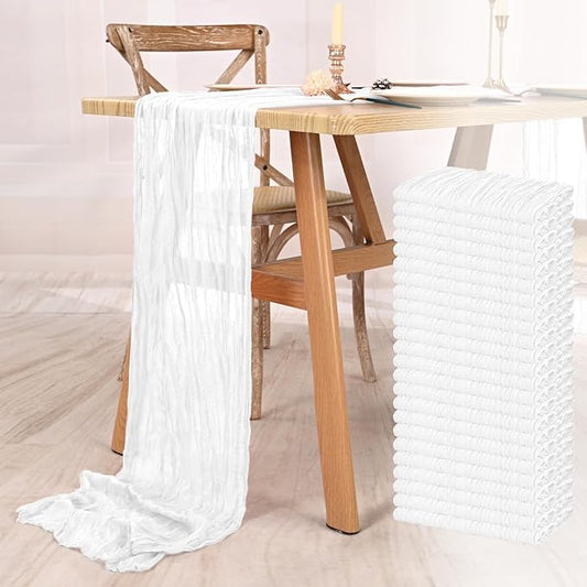 24 Pack White Cheesecloth Table Runner 10FT Boho Gauze Cheese Cloth Table Runner Rustic Sheer Fabric Table Runners for Wedding Bridal Shower Baby Shower Party(21.5×120 Inch)