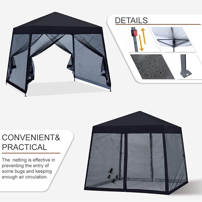 MASTERCANOPY Pop Up Gazebo Canopy with Mosquito Netting (11x11, Black)