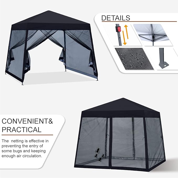 MASTERCANOPY Pop Up Gazebo Canopy with Mosquito Netting (10x10, Black)