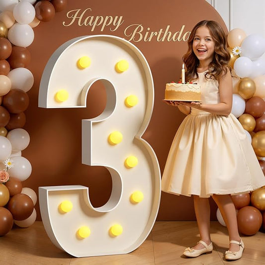 Marquee Numbers 4 Feet Tall 4FT Large Light Up Numbers 3 for 3rd 30th Birthday Party Decorations Light Up Sign Anniversary Party Decor Foam Board