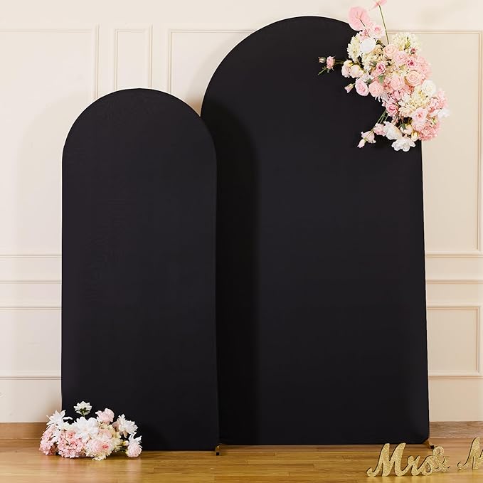 Black Arch Cover 7.2 and 6ft Black Arch Backdrop Cover Set of 2 Spandex Wedding Arch Stand Covers for Birthday Party Baby Shower Bridal Shower Wedding Ceremony Banquet Photo Background Decorations