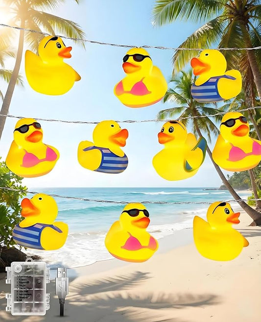 AceList 20 LED Summer Rubber Duck String Lights, Beach Squeezable and Sound-Enabled, Jeep Ducks for Kids' Bedroom, Christmas, Birthday, Beach Themed Party, Poolside and Tropical Decor