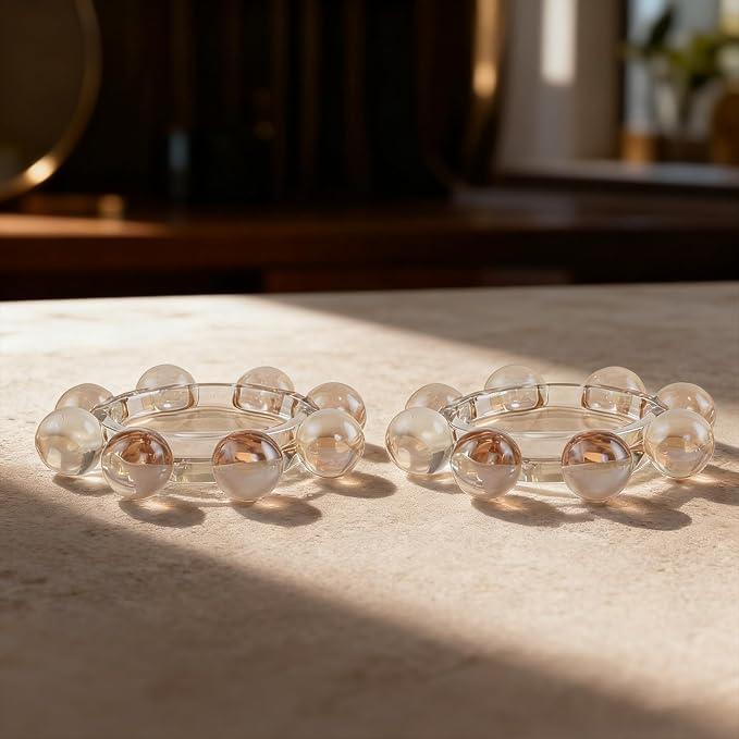 Kitcom Crystal Candle Holders Pack of 2 Pillar Candlestick Decorations for Home Party Dinner Christmas 5.9'' X 1.2'', Suitable for Large Cylindrical Candles, Champagne Color