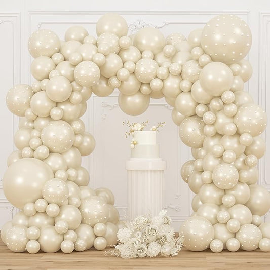 Double Stuffed Pearl Balloons Different Sizes 116Pcs 5/10/12/18 Inch Pearl White Balloons Garland Arch Kit with Pearl Stickers for Bridal Shower Birthday Baby Shower Wedding Birde to Be