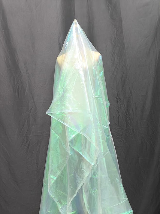 Aqua Blue Iridescent Organza Fabric for Wedding & Halloween, 3.3 Yard Long, 59-Inch Wide, Perfect for DIY, Photography Scene Arrangement, and Personalized Clothing Production